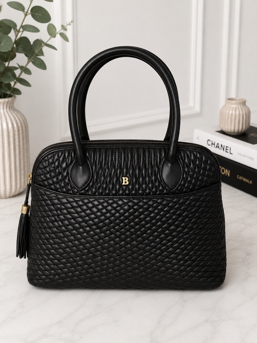 Vintage Bally Black Quilted Lambskin Dome Satchel, leather lined | Made in Italy